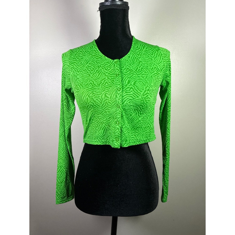 Andie Augusta Jacket XS Green Zebra Print Cropped Snap Front Long Sleeve AD014 - Picture 2 of 9
